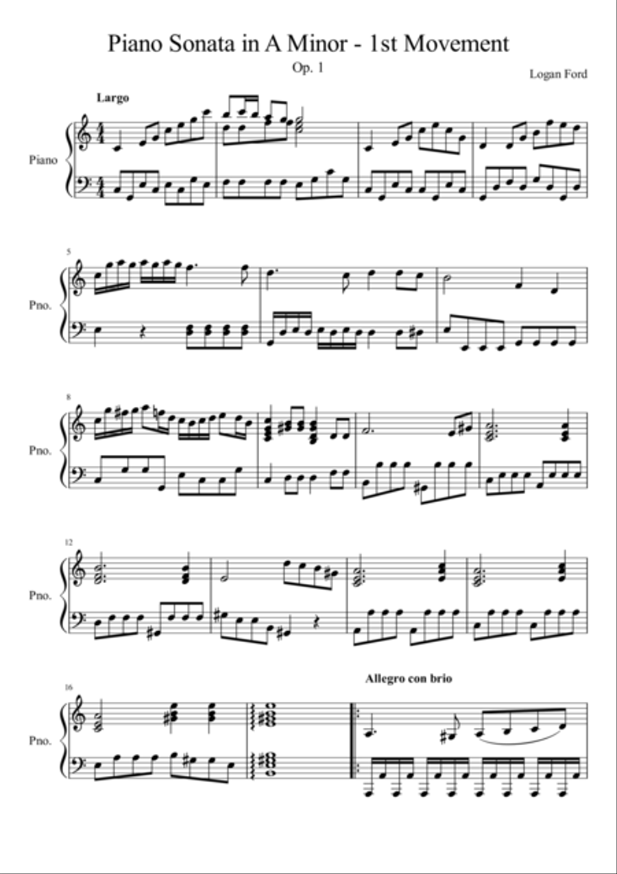Piano Sonata in A Minor, Op. 1 Piano Solo scores gallery preview page 1