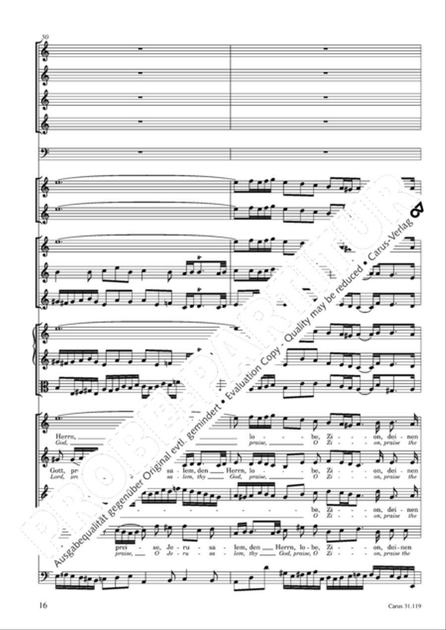 Praise the Lord, O Jerusalem (Preise, Jerusalem, den Herrn) 4-Part scores gallery preview page 17