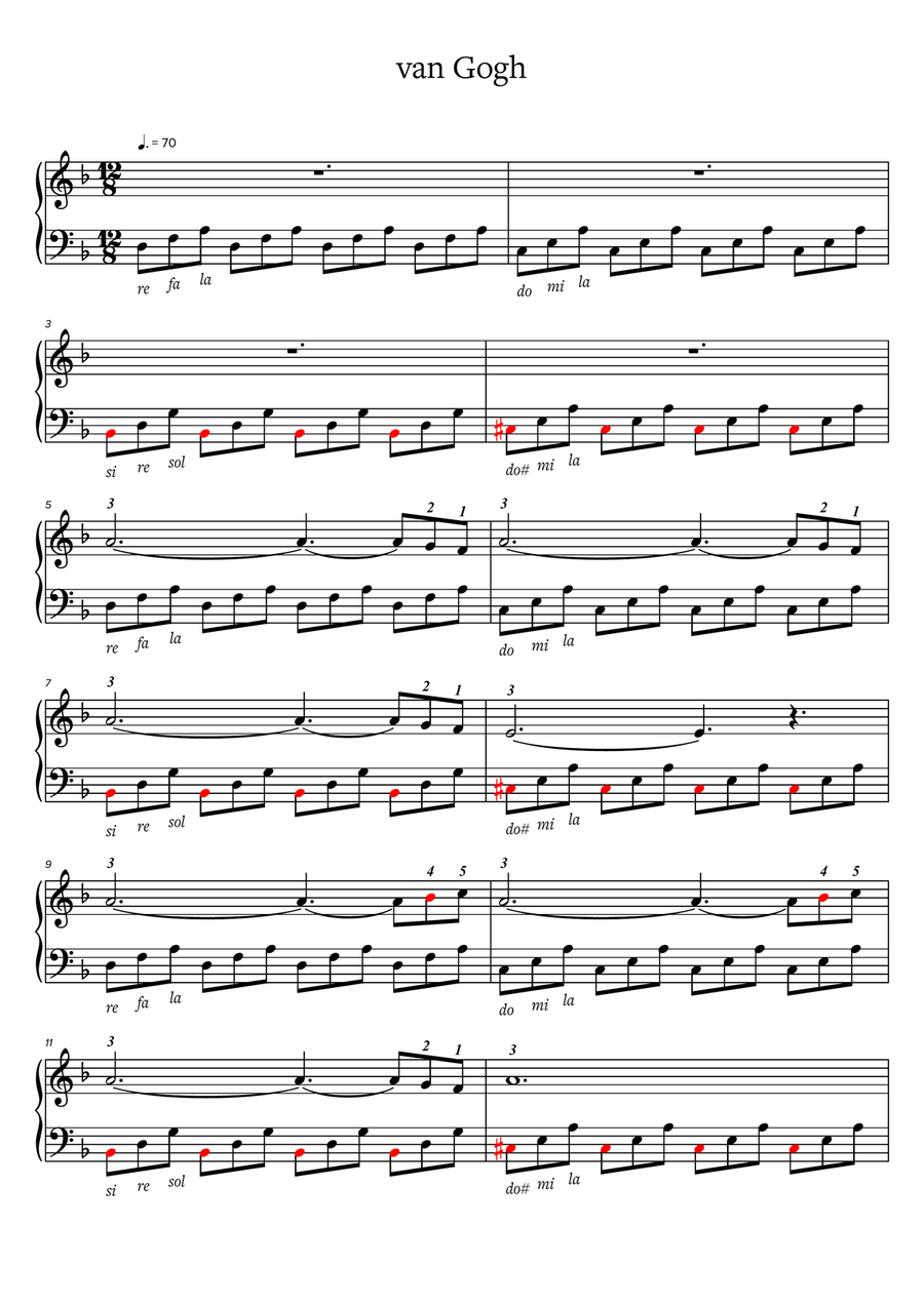 Van gogh Piano Solo scores gallery preview page 1