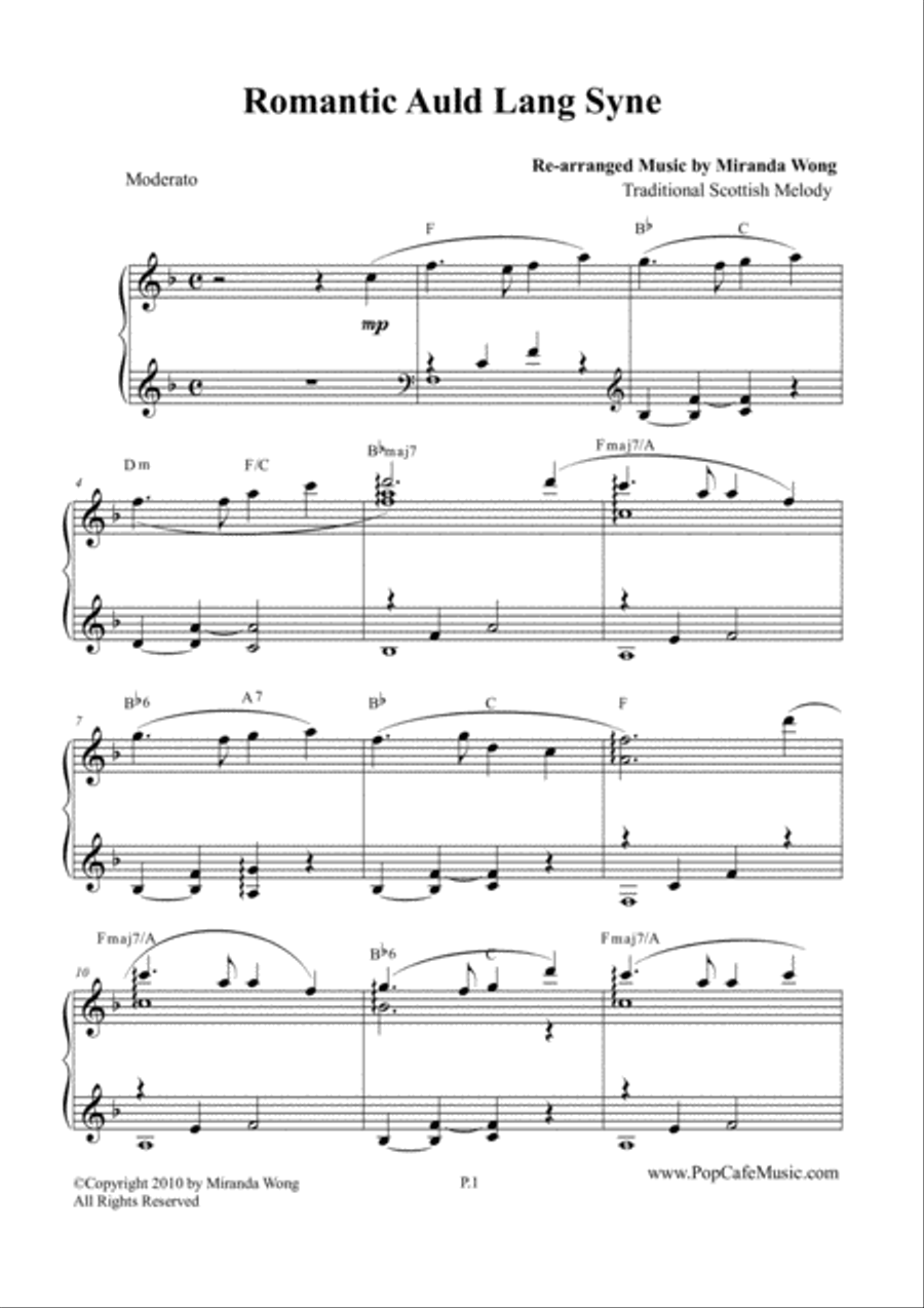 Romantic Auld Lang Syne - Easy Piano Solo (With Chords) Easy Piano scores gallery preview page 2