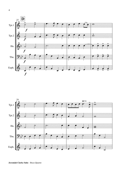 Jeremiah Clarke Suite No. 1 - Brass Quartet Score and Parts PDF image number null