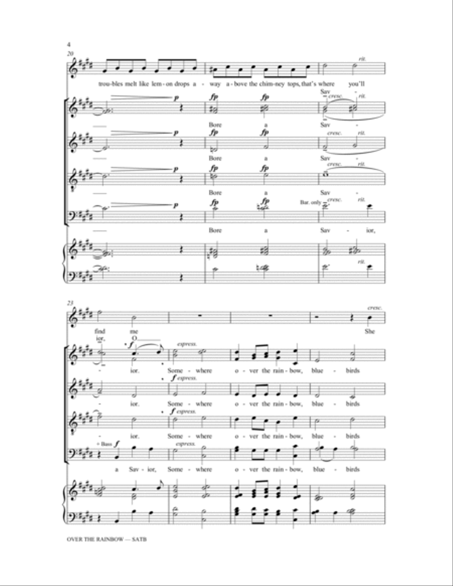 Over The Rainbow (with Lo How a Rose) (arr. Richard Bjella) 4-Part scores gallery preview page 4