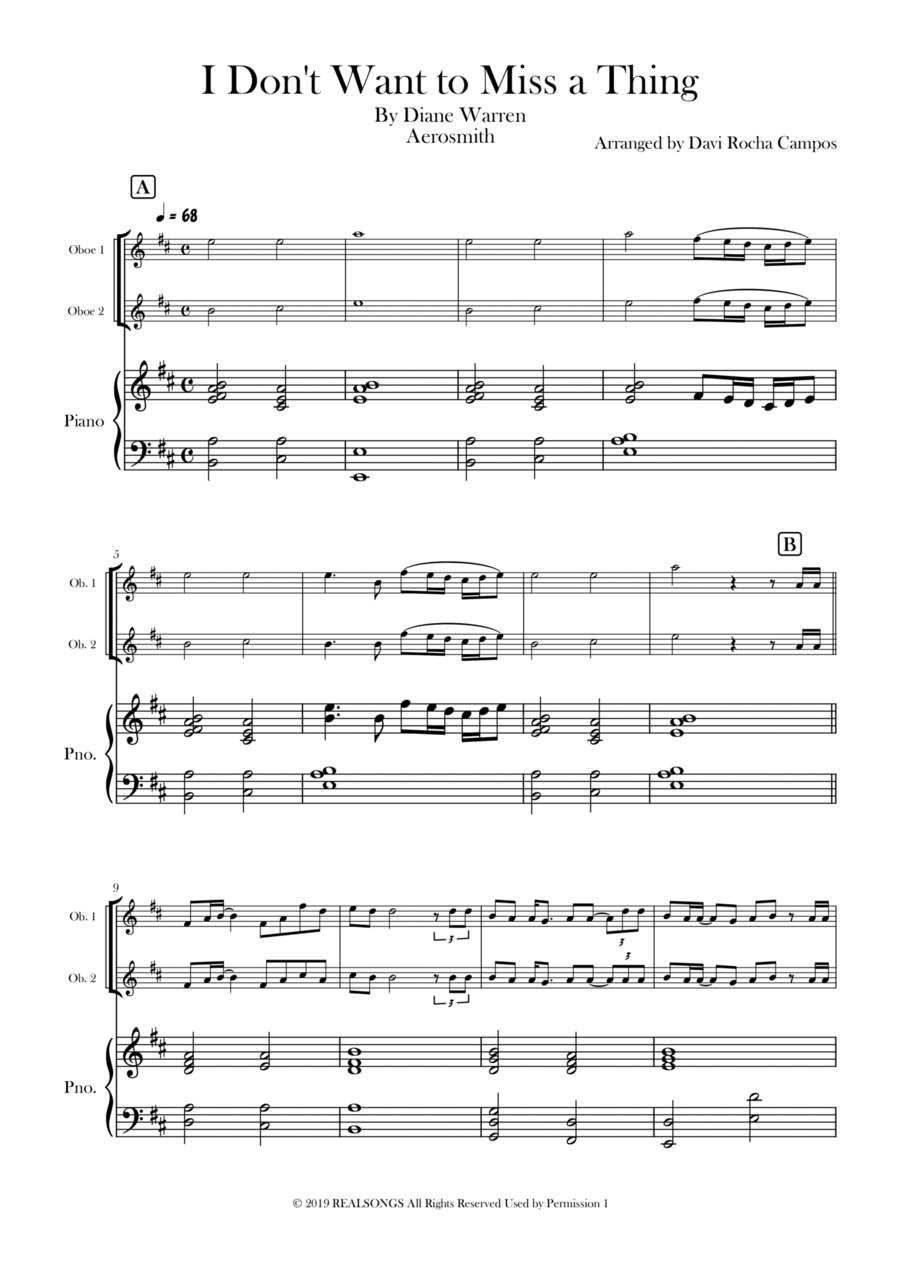 I Don't Want To Miss A Thing Woodwind Duet scores gallery preview page 1