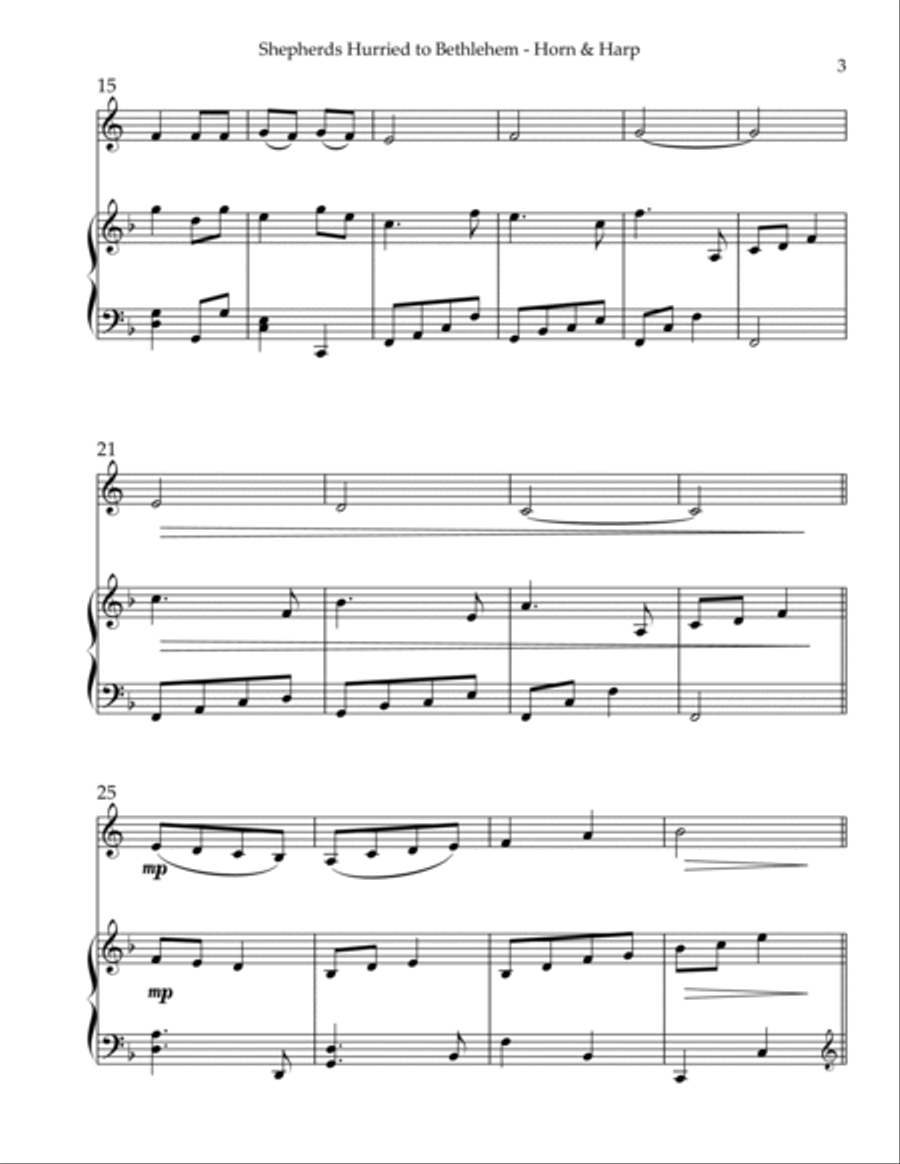Shepherds Hurried to Bethlehem, Duet for Horn in F & Harp
