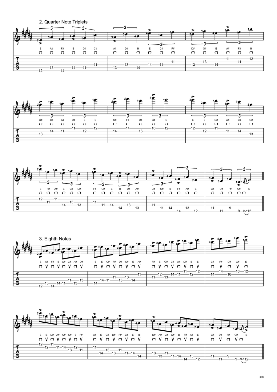 E Lydian Mode Exercises - Ascending and Descending in 4ths Acoustic Guitar scores gallery preview page 2