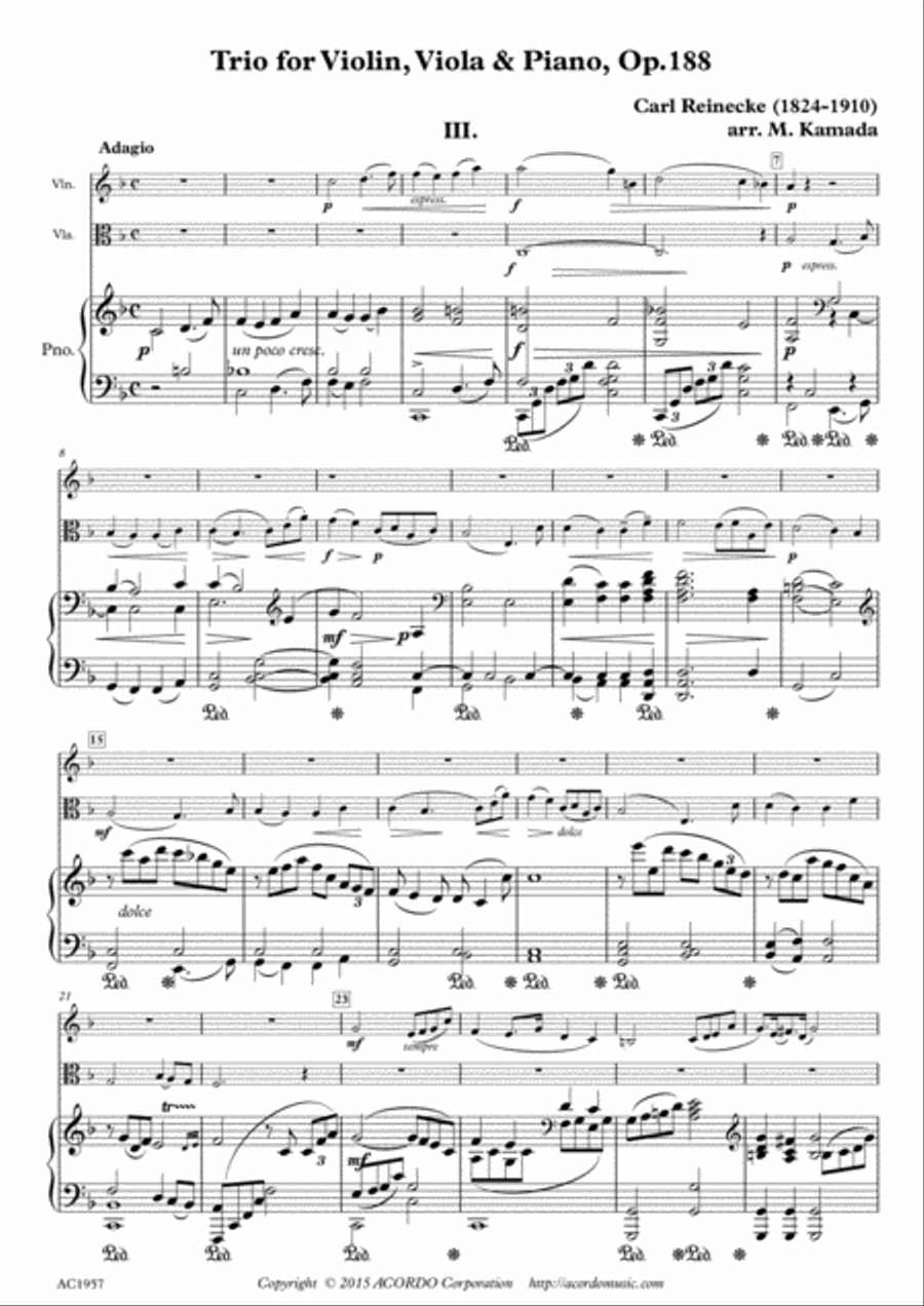 Adagio from Trio for Violin, Viola & Piano, Op.188 Viola scores gallery preview page 1