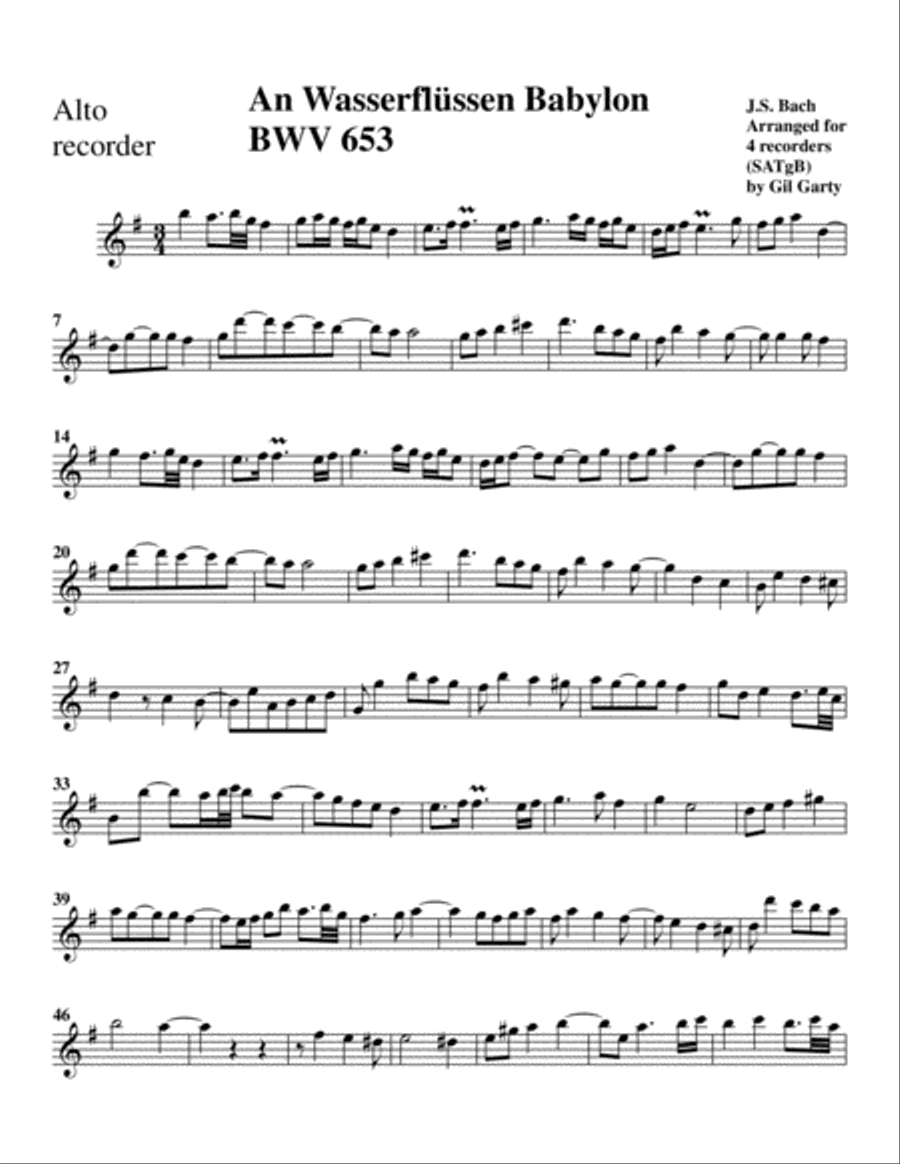 An Wasserflüßen Babylon BWV 653 from Leipzig Chorales (arrangement for 4 recorders) Recorder scores gallery preview page 5