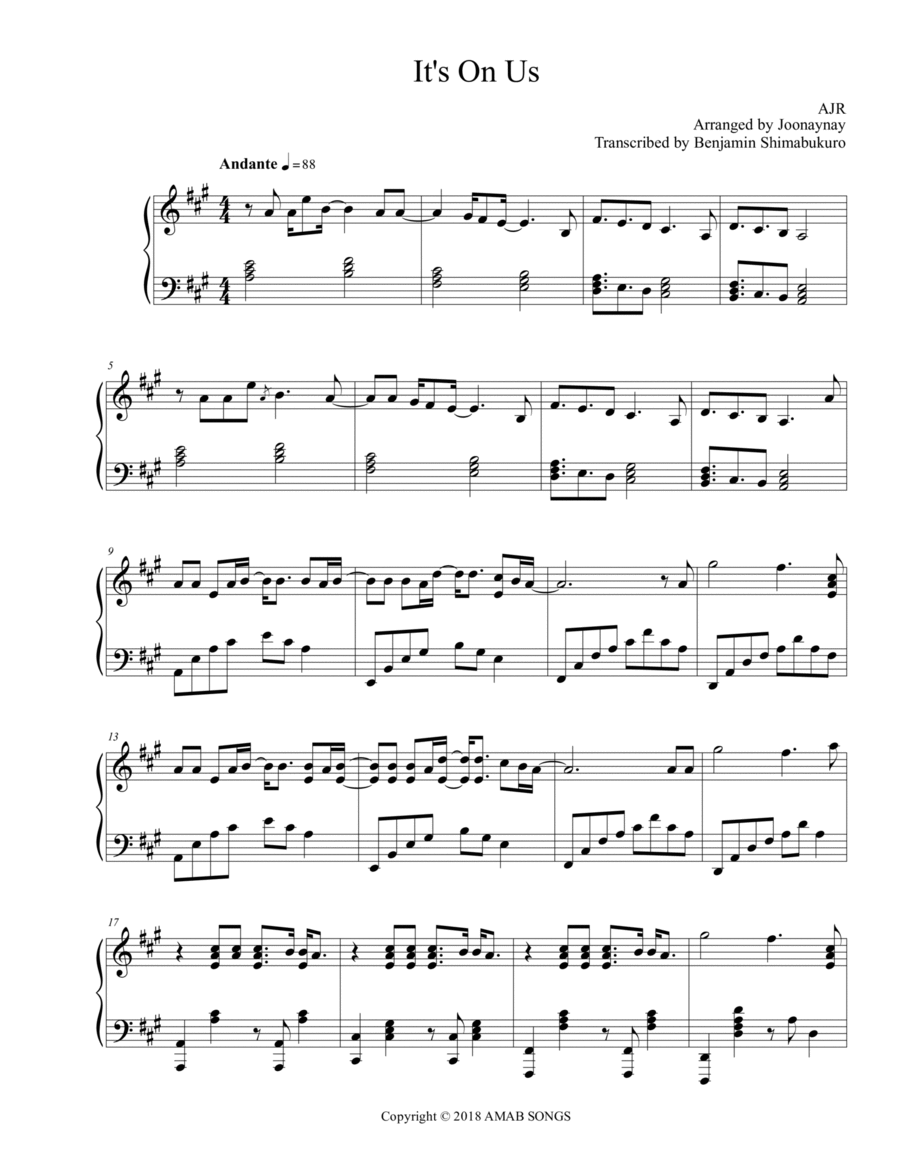 It's On Us It's On Us Piano Solo scores gallery preview page 1