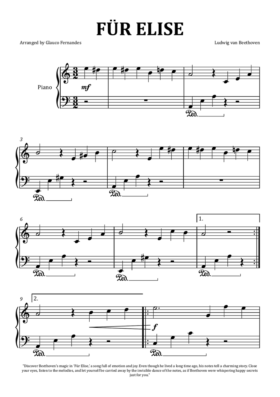 Für Elise by Beethoven - Easy Piano Piano Method scores gallery preview page 1