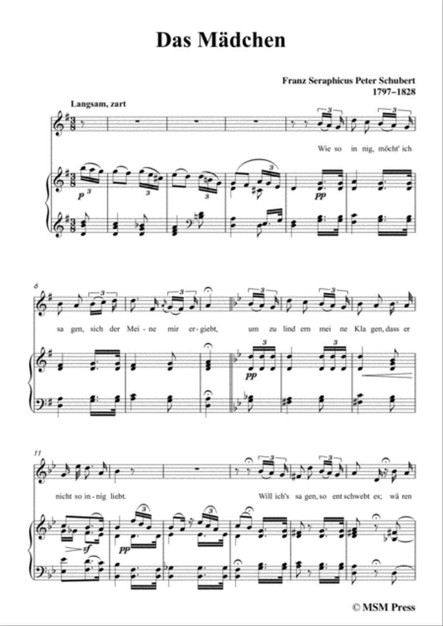 Schubert-Das Mädchen,in G Major,for Voice&Piano Voice scores gallery preview page 3