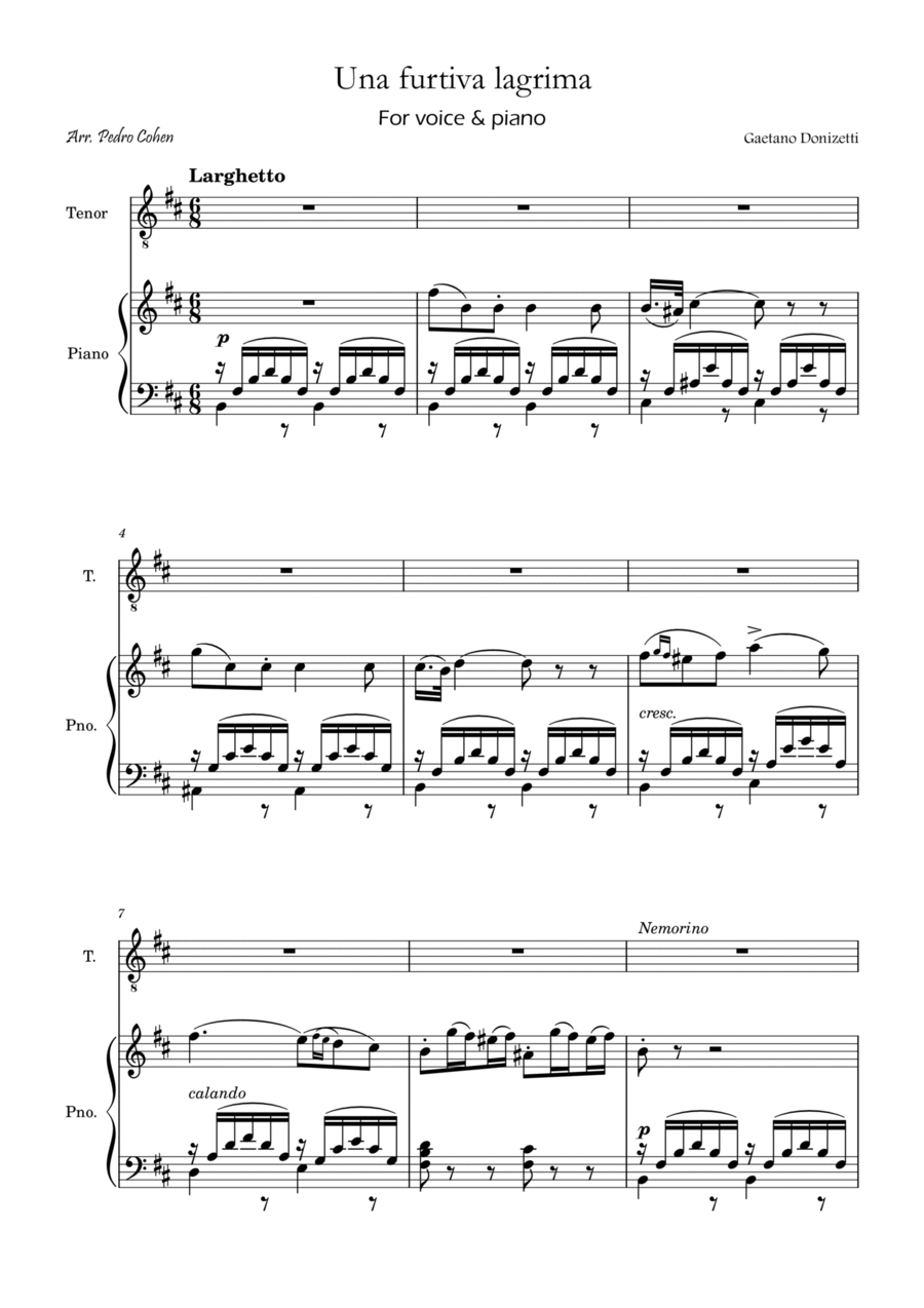 Una Furtiva Lagrima (Tenor in Bm) Piano, Vocal, Guitar scores gallery preview page 1