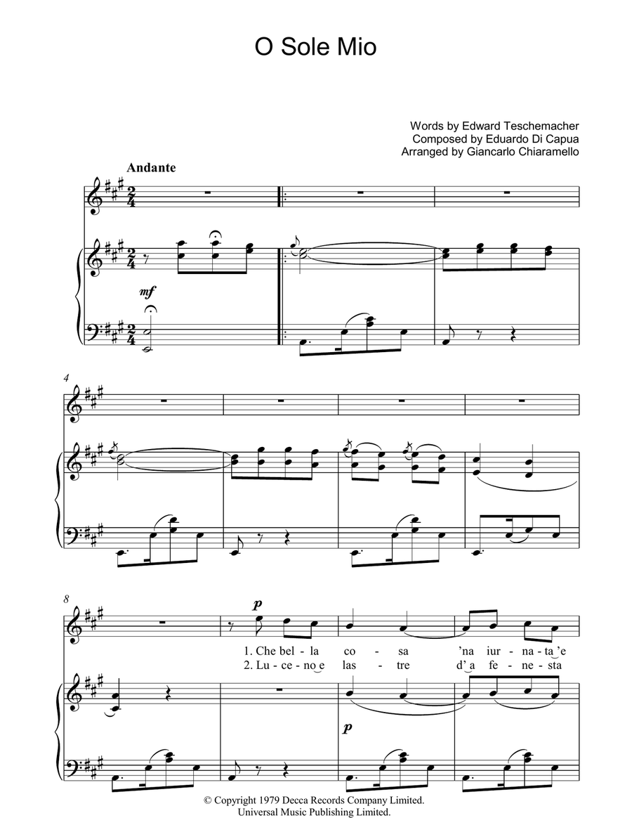 O Sole Mio Piano, Vocal scores gallery preview page 1