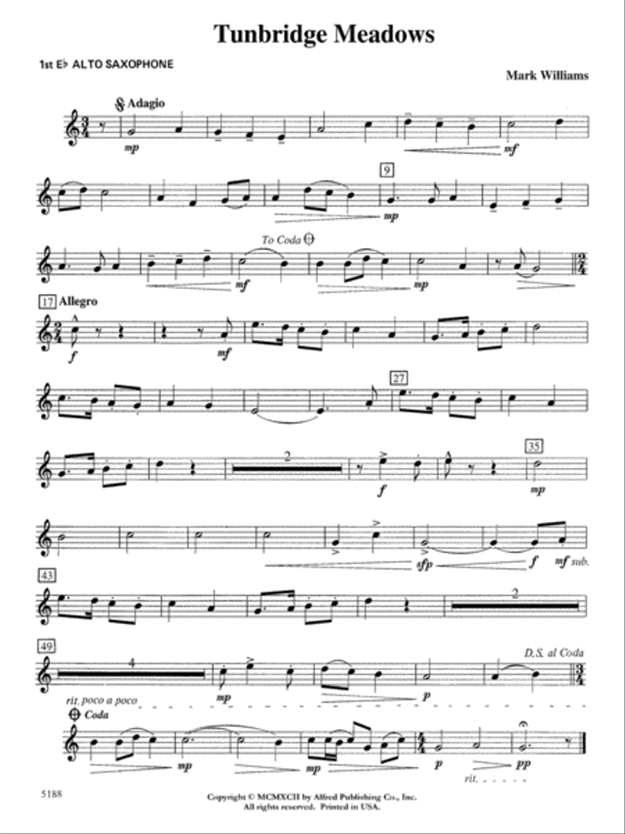 Tunbridge Meadows: E-flat Alto Saxophone Concert Band scores gallery preview page 1