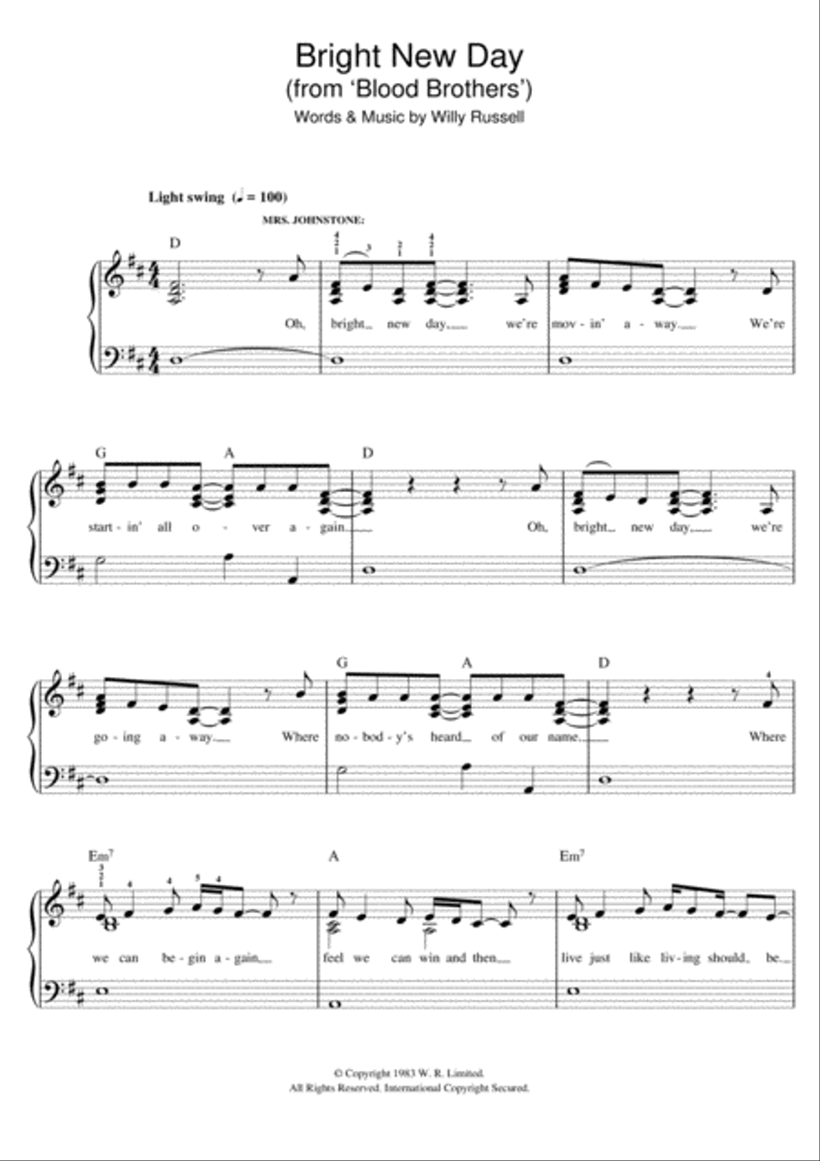 Bright New Day (from Blood Brothers) Easy Piano scores gallery preview page 1