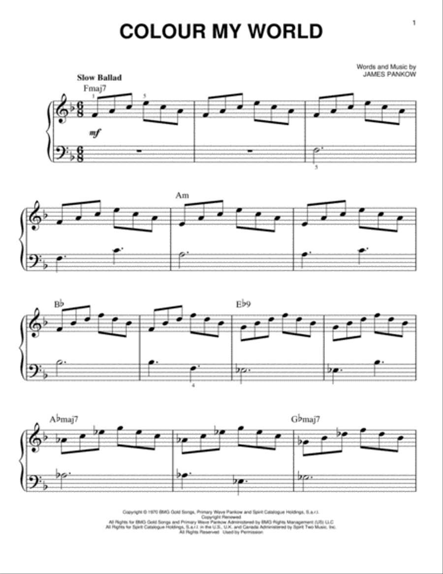 Colour My World Easy Piano scores gallery preview page 1