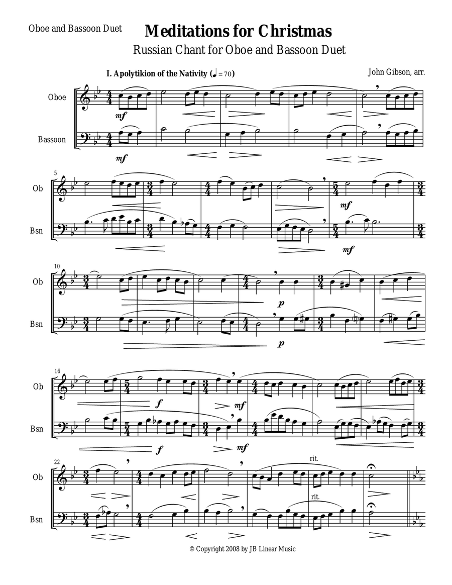 Meditations for Christmas, Russian Chant for Oboe and Bassoon Duet Woodwind Duet scores gallery preview page 1