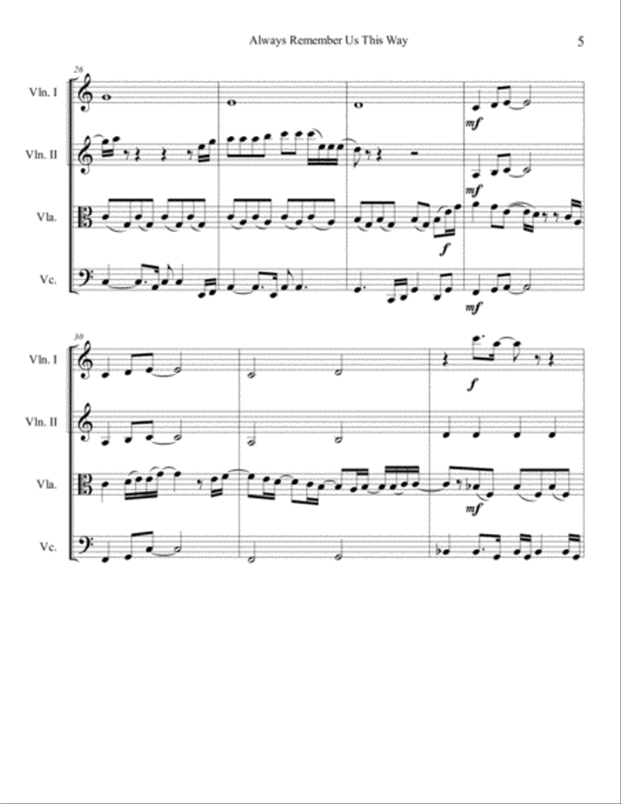 Always Remember Us This Way String Quartet scores gallery preview page 5
