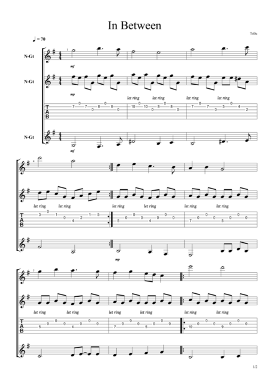 In between Guitar Ensemble scores gallery preview page 1