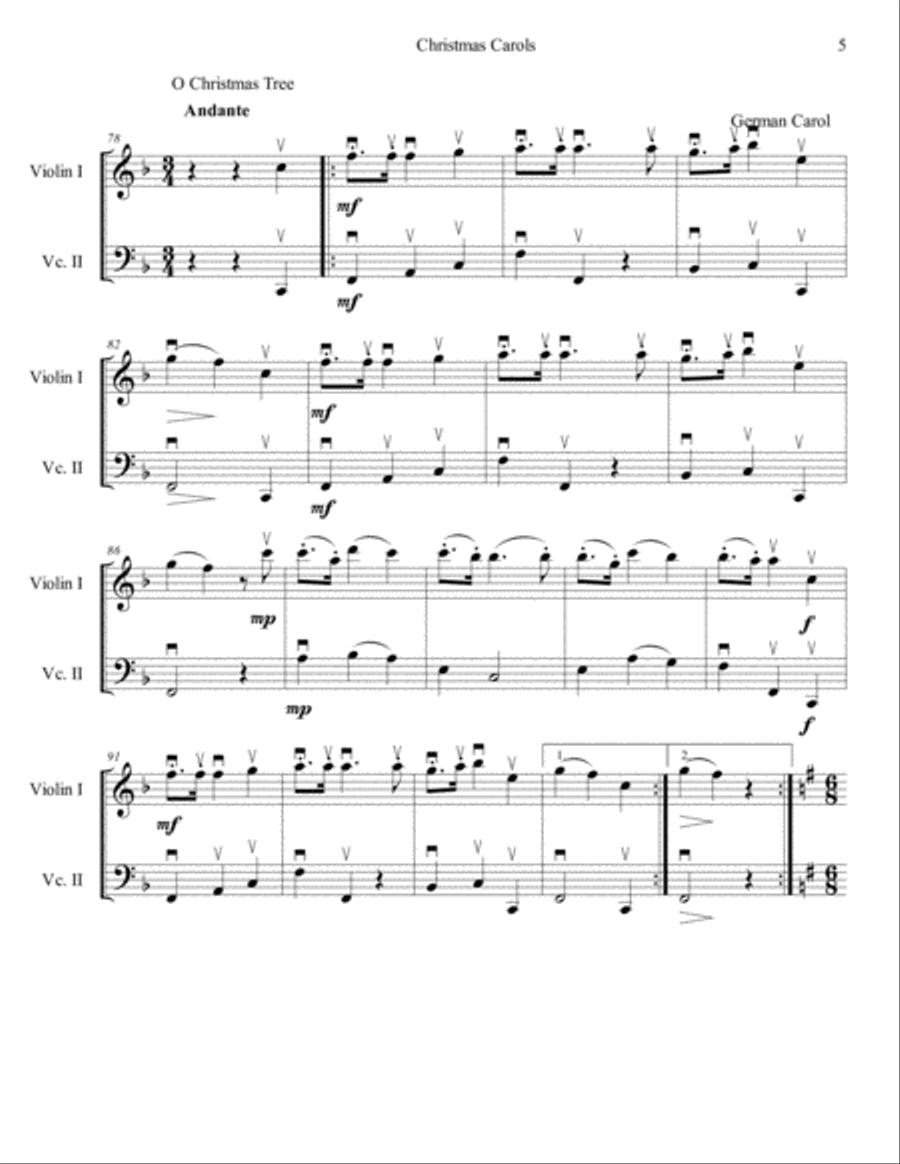 Christmas Carols for Violin and Cello duo String Duet scores gallery preview page 6