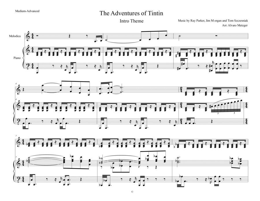 Tintin's Adventures Piano, Vocal, Guitar scores gallery preview page 1