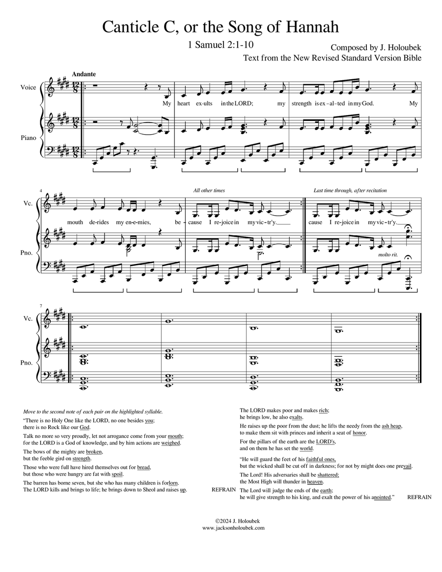 Canticle C, or the Song of Hannah (1 Samuel 2:1-10) Piano, Vocal scores gallery preview page 1