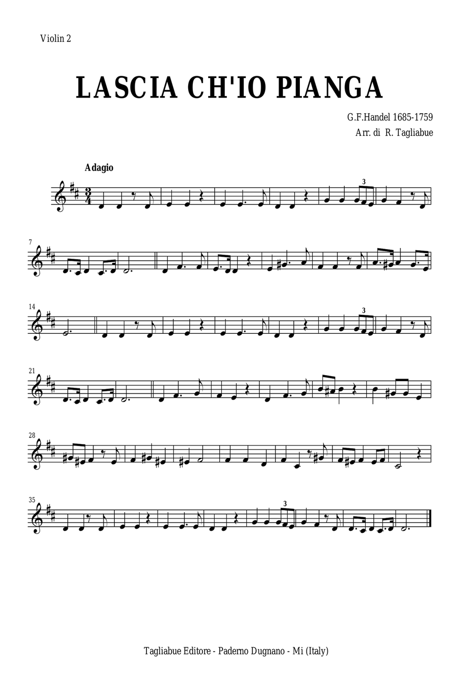 LASCIA CH'IO PIANGA - Handel - Arr. for Soprano and String quartet - With parts String Quartet scores gallery preview page 5