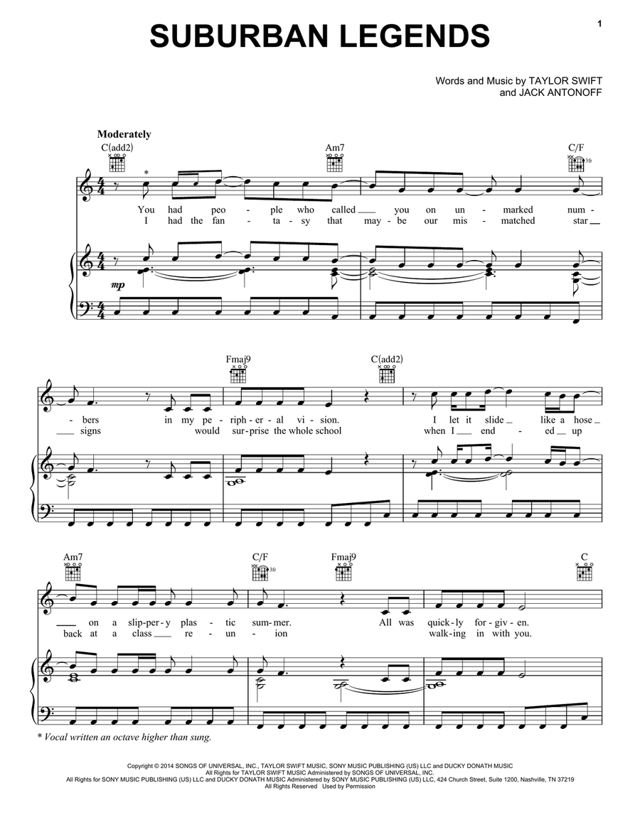 Suburban Legends (Taylor's Version) (From The Vault) Piano, Vocal, Guitar scores gallery preview page 1