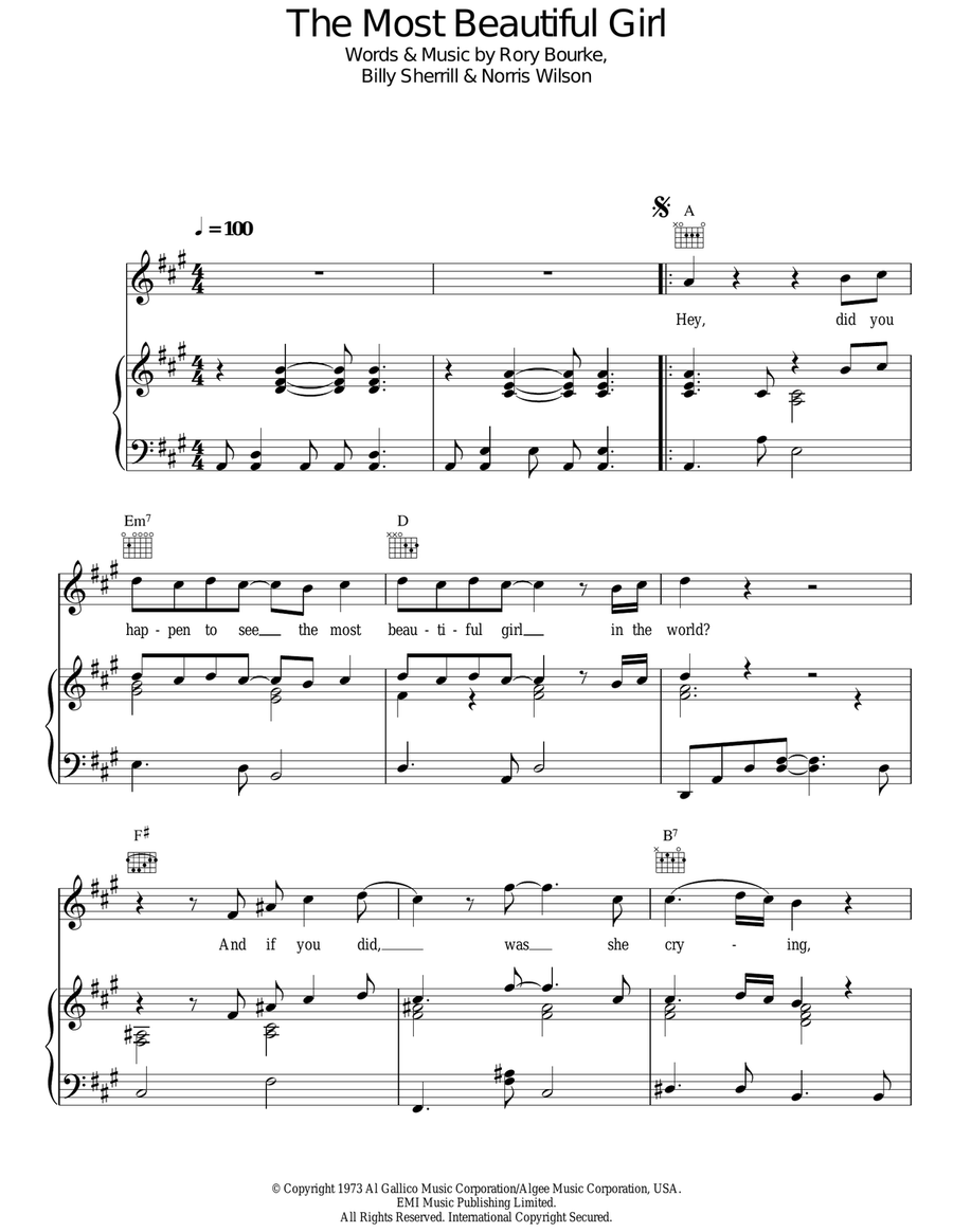 The Most Beautiful Girl Guitar scores gallery preview page 1