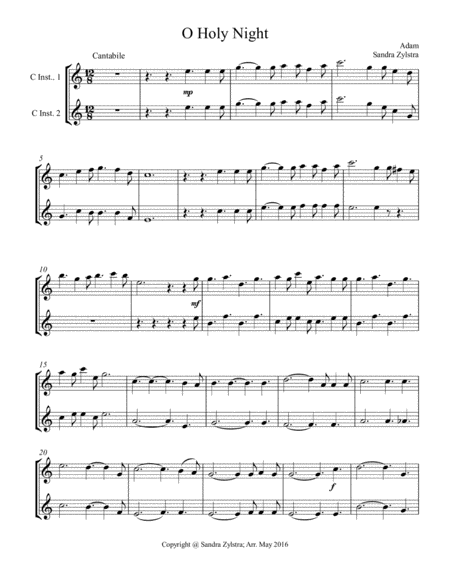 O Holy Night (treble C instrument duet, parts only) image number null