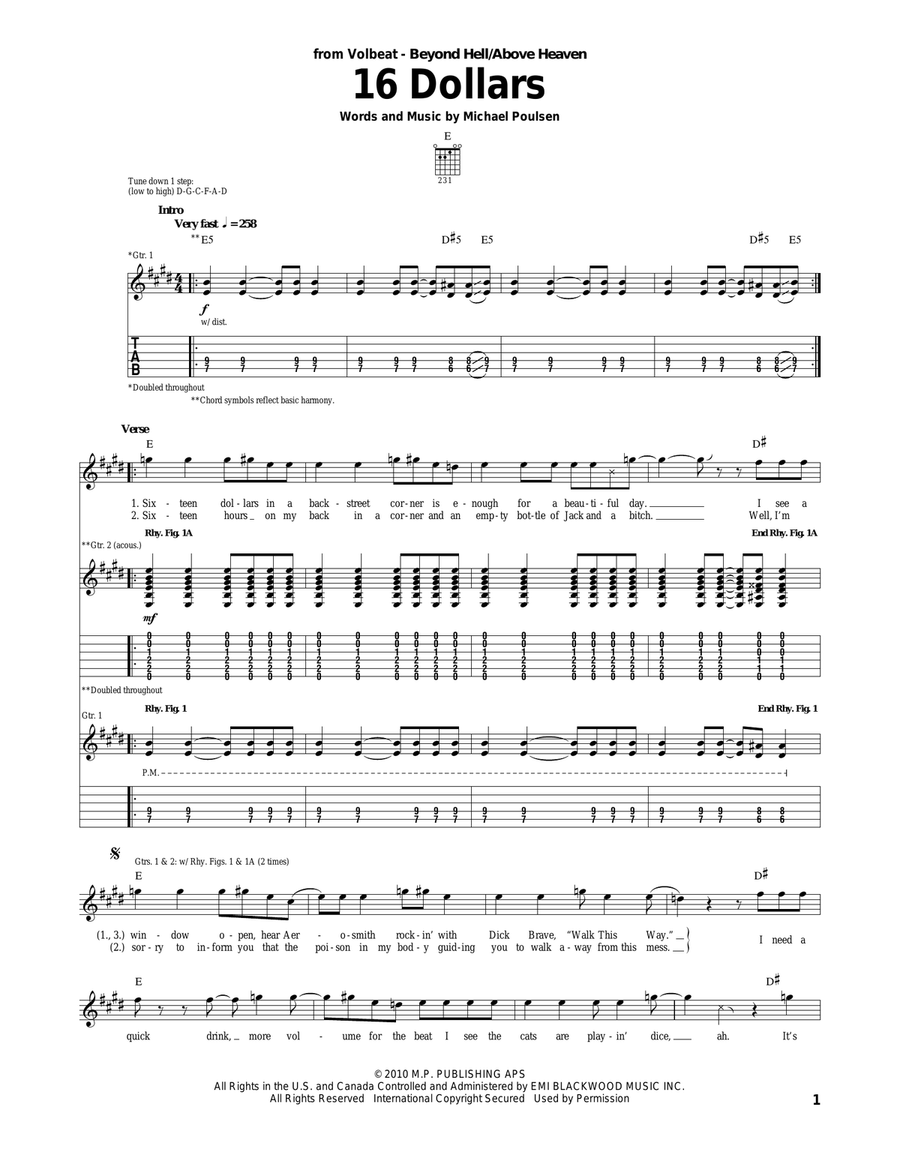 16 Dollars 16 Dollars Acoustic Guitar scores gallery preview page 1