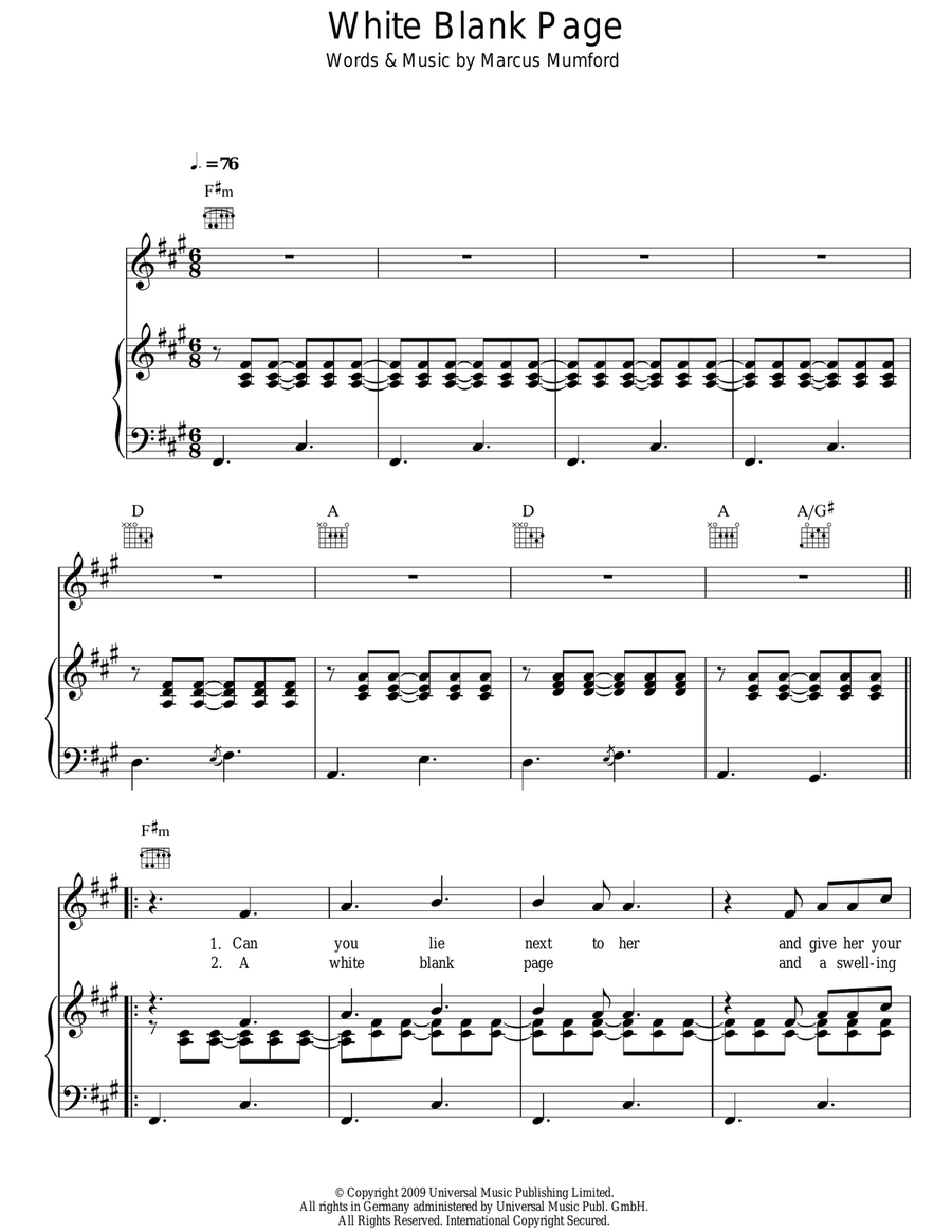 White Blank Page Piano, Vocal, Guitar scores gallery preview page 1