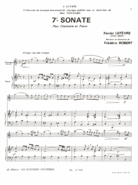 Lefevre Robert Sonate No 7 Clarinet In B Flat & Piano Book