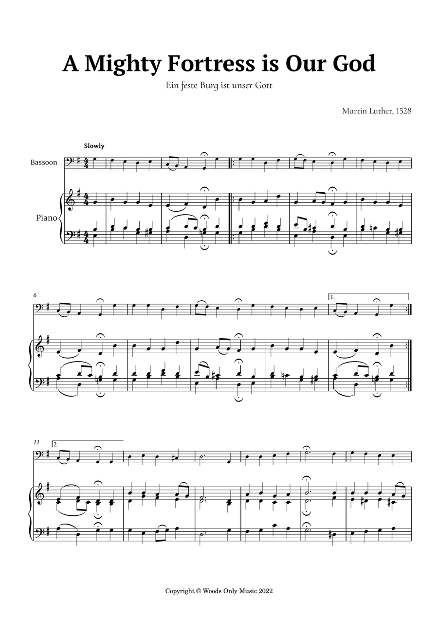 A Mighty Fortress is Our God by Luther for Bassoon and Piano Bassoon Solo scores gallery preview page 2