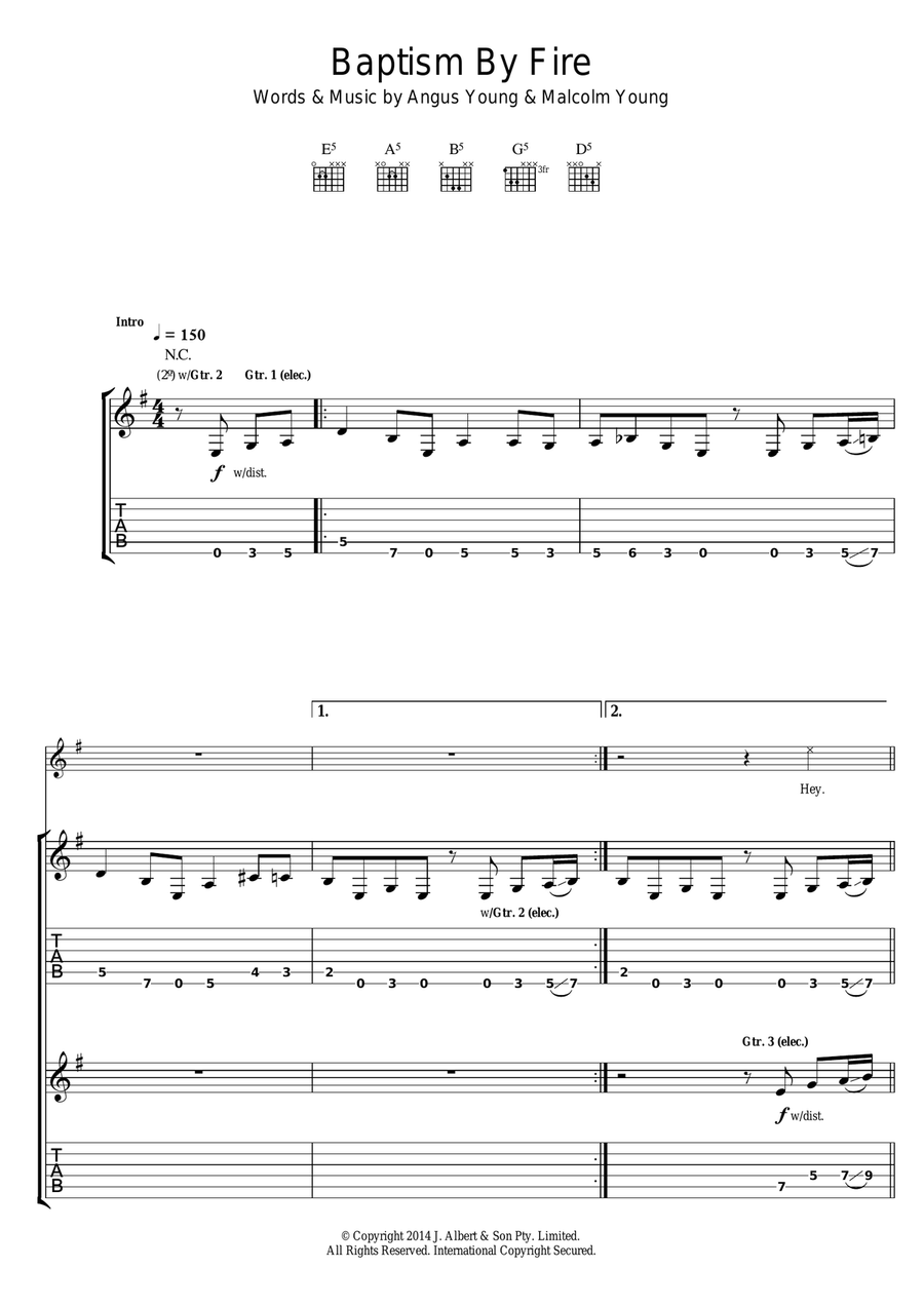 Baptism By Fire Guitar Tablature scores gallery preview page 1