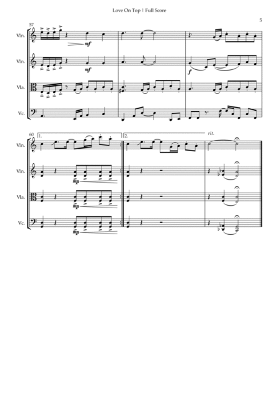 Love On Top String Quartet scores gallery preview page 5