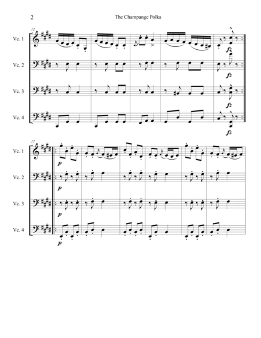 The Champange Polka for Cello Quartet Cello scores gallery preview page 2