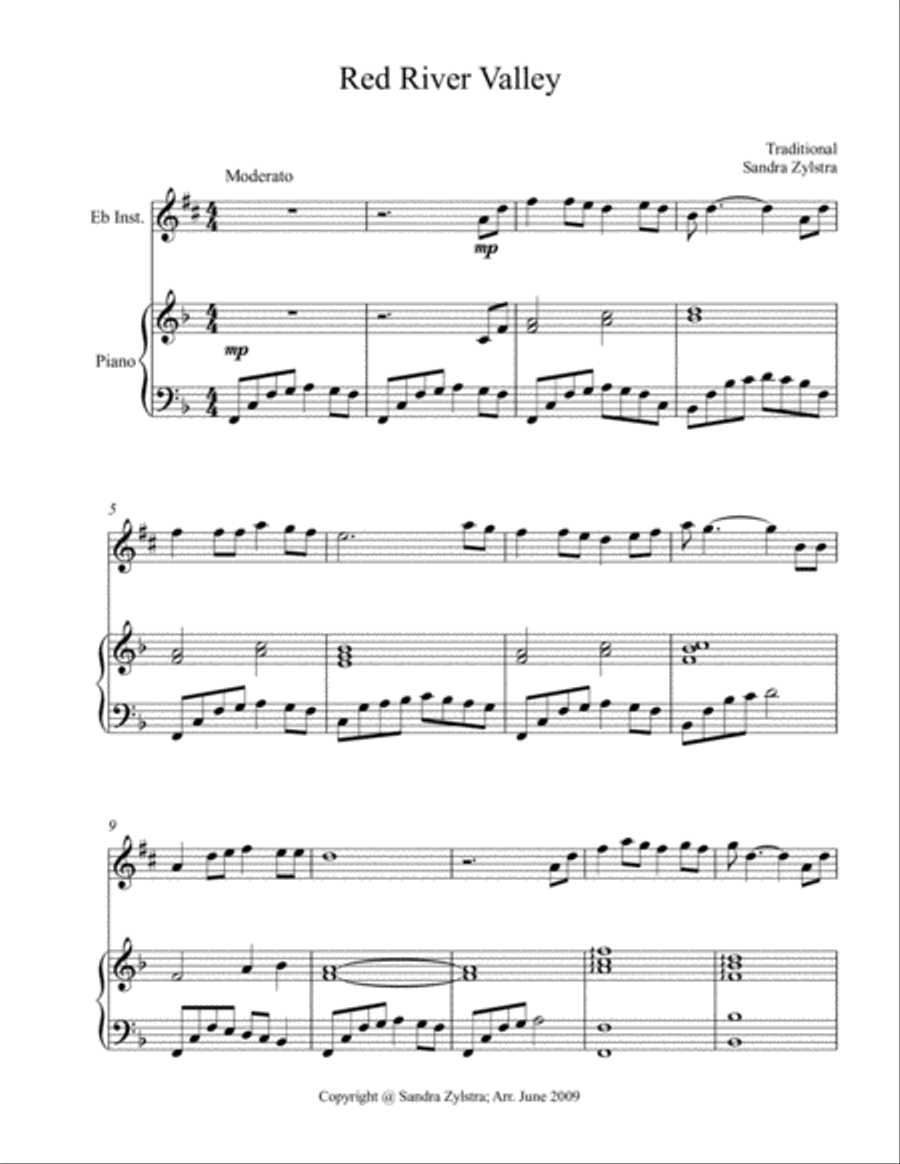 Red River Valley (treble Eb instrument solo) Alto Saxophone scores gallery preview page 2