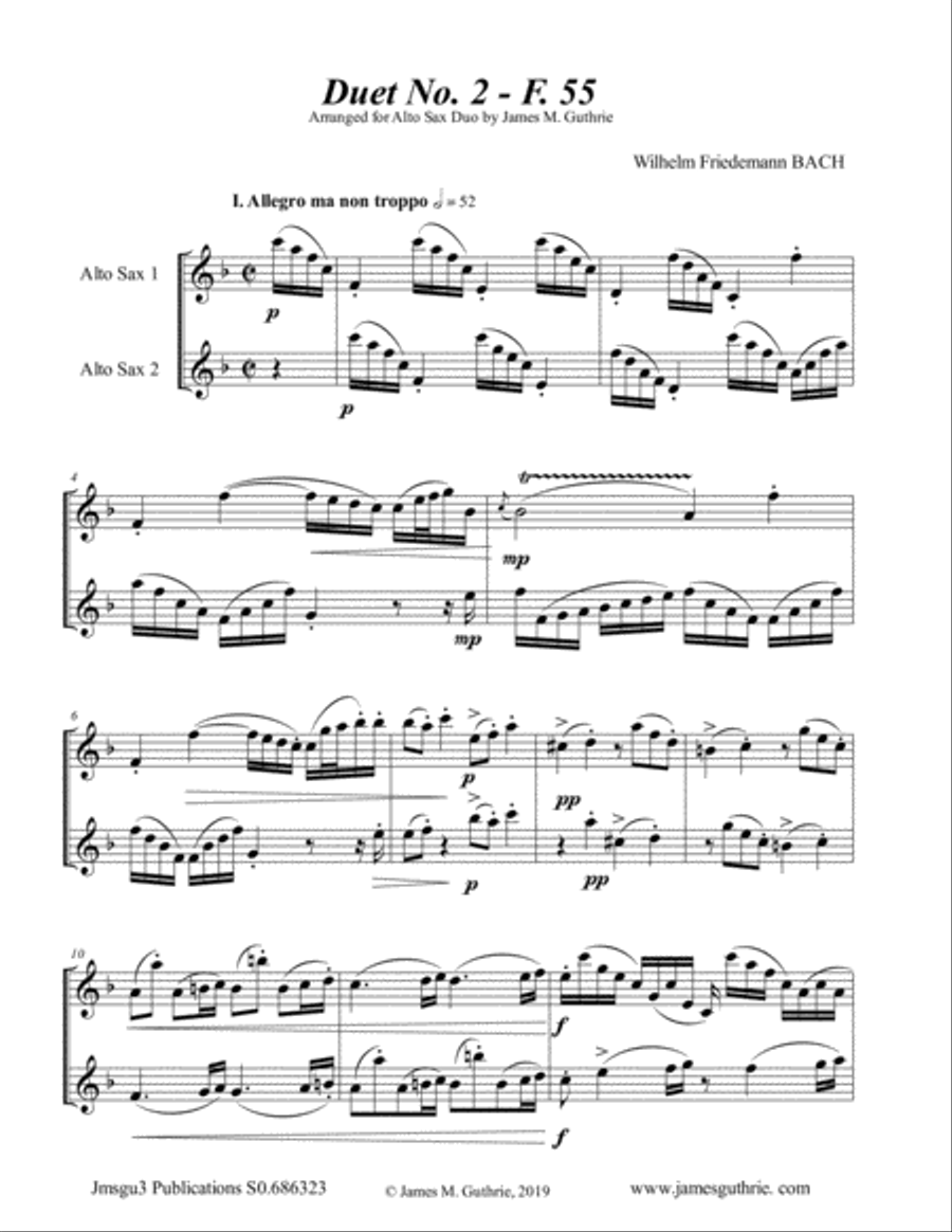 WF Bach: Duet No. 2 for Alto Sax Duo Woodwind Duet scores gallery preview page 1
