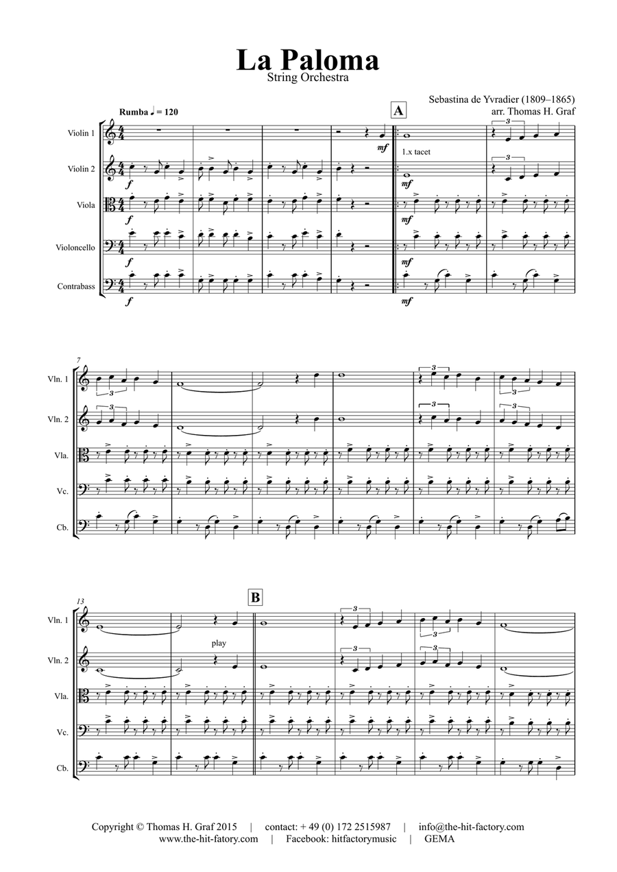 La Paloma - Spanish Habanera - String Orchestra String Orchestra scores gallery preview page 1