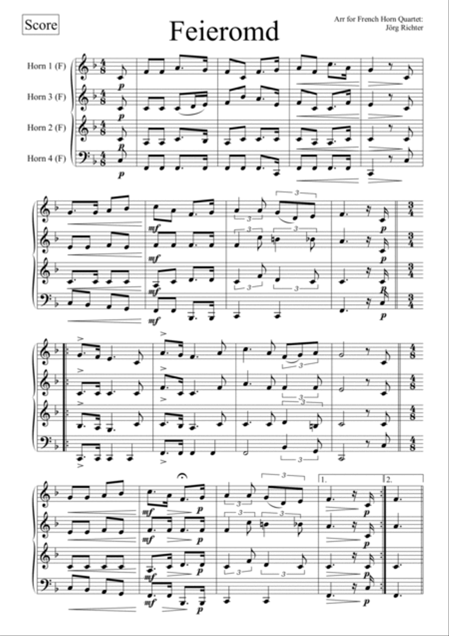 Feieromd (End of Work) - Traditional German Song for French Horn Quartet Brass Quartet scores gallery preview page 2