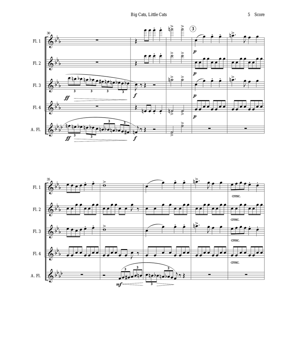 Big Cats, Little Cats - Cat Music for Five Flutes Woodwind Quintet scores gallery preview page 5