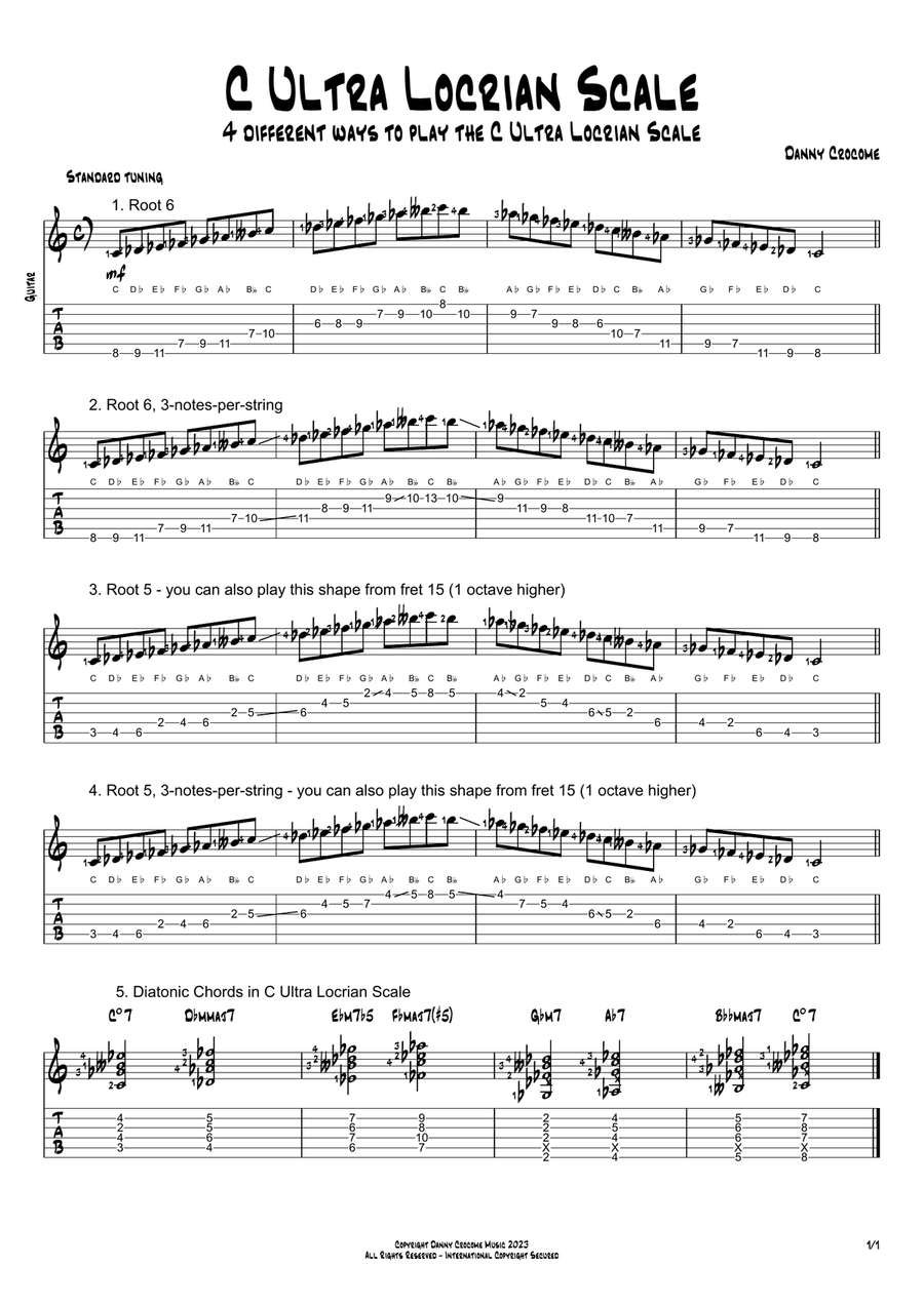 C Ultra Locrian Scale (4 Ways to Play) Electric Guitar scores gallery preview page 1