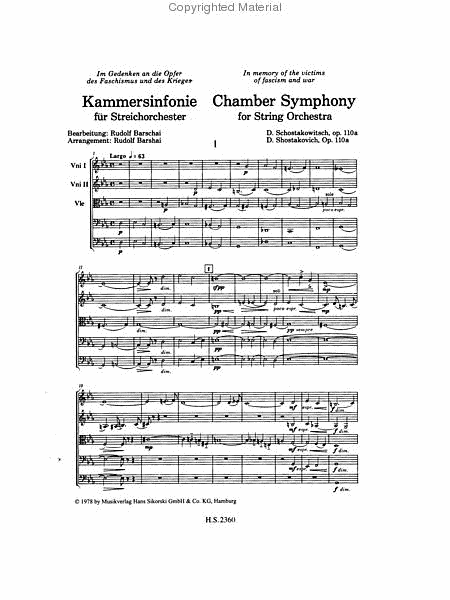 Chamber Symphony (Kammersinfonie), Op. 110a by Dmitri Shostakovich Orchestra - Sheet Music
