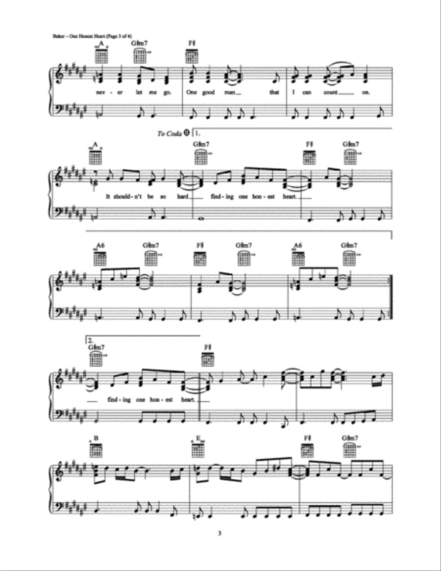 One Honest Heart One Honest Heart Piano, Vocal, Guitar scores gallery preview page 3