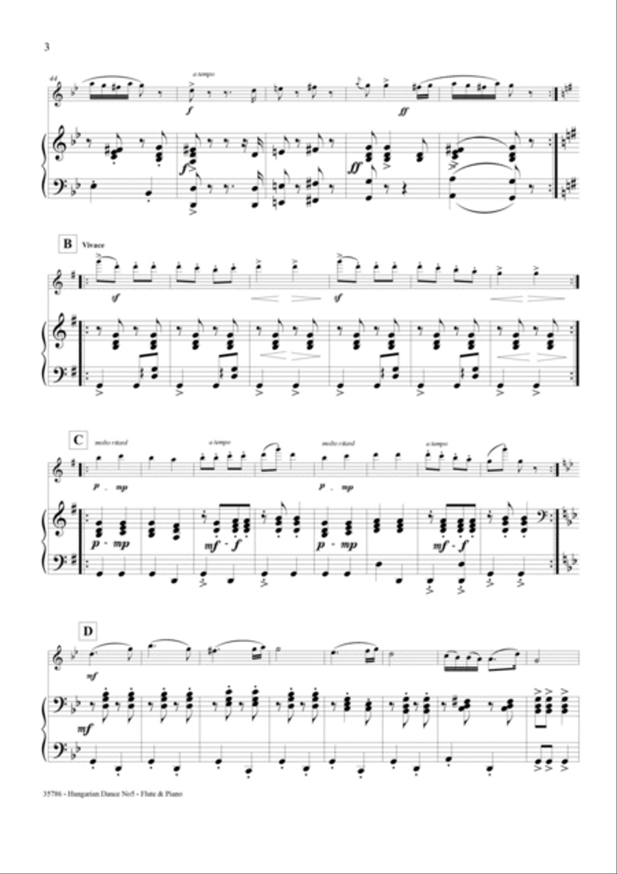 HUNGARIAN DANCE NO5 – FLUTE & PIANO Flute Solo scores gallery preview page 4