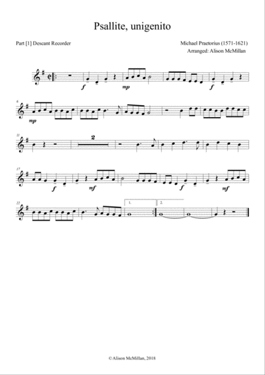 Psallite, unigenito Recorder scores gallery preview page 3
