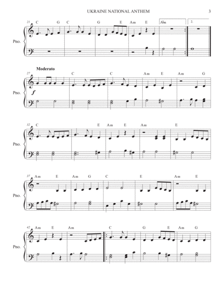 Ukraine National Anthem Three levels for Piano