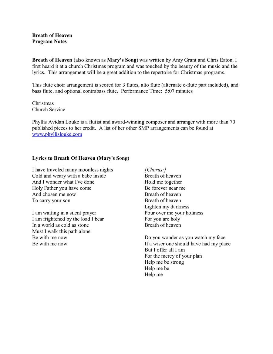 Breath Of Heaven (Mary's Song) Woodwind Ensemble scores gallery preview page 2