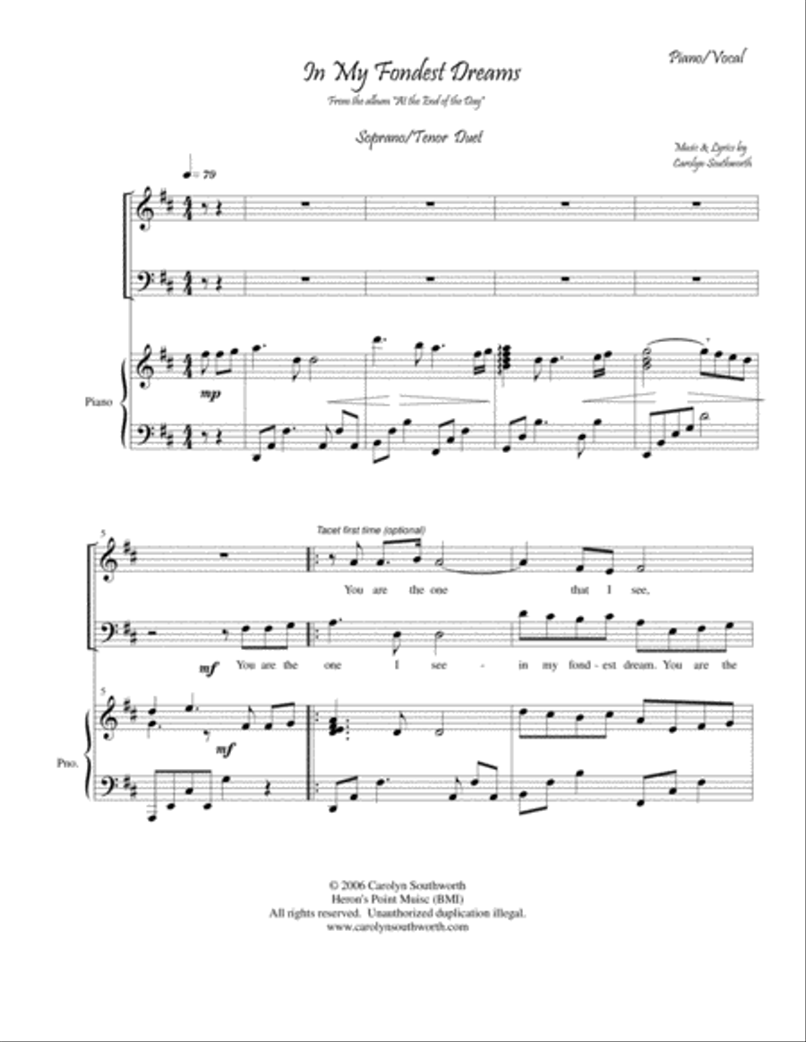 In My Fondest Dreams Piano, Vocal, Guitar scores gallery preview page 1