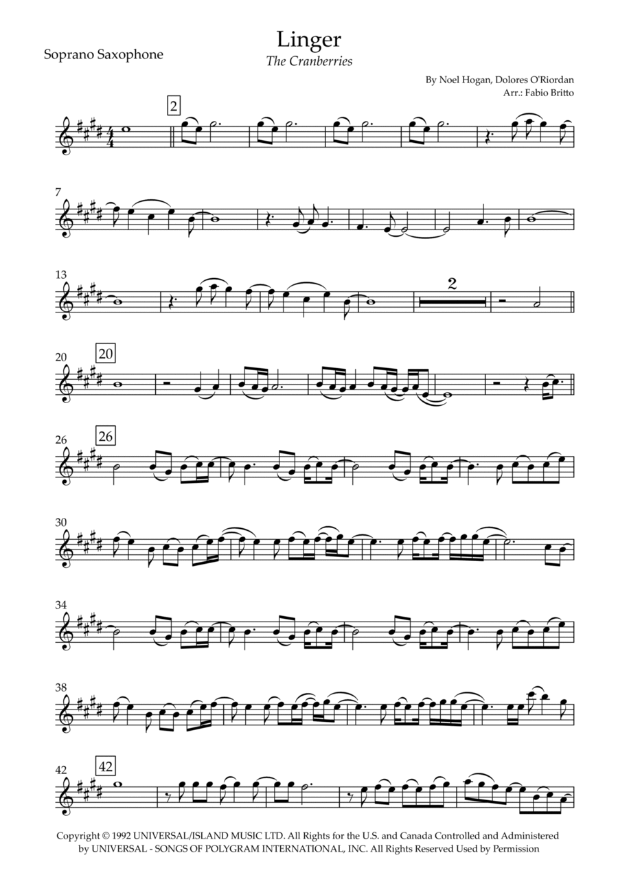 Linger Linger Soprano Saxophone scores gallery preview page 1